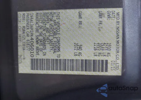 2015 Nissan Altima 2.5 S from USA, damaged, VIN 1N4AL3AP1FN406010